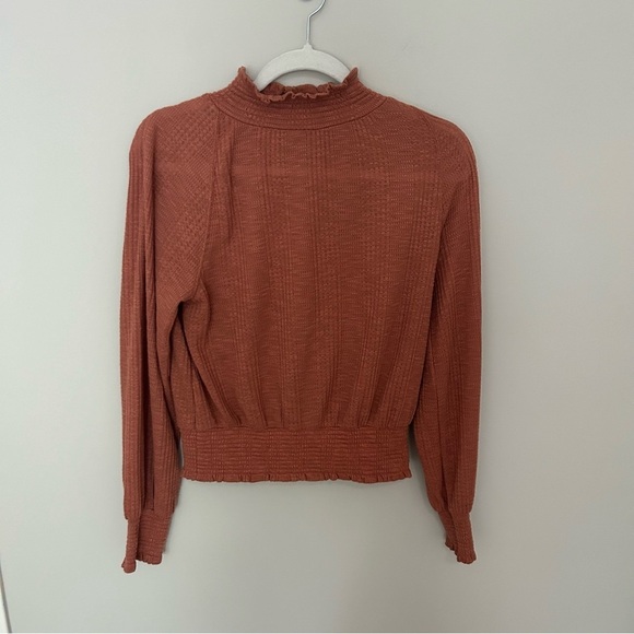 Free People Boulevard Boulevard Textured Top Long Sleeve Mock Neck Orange XS - Picture 2 of 8